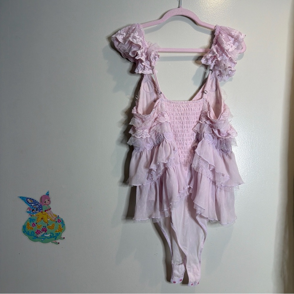Free People Intimately All Dolled Up Tiered Ruffles Rosettes Bodysuit - Picture 6 of 6